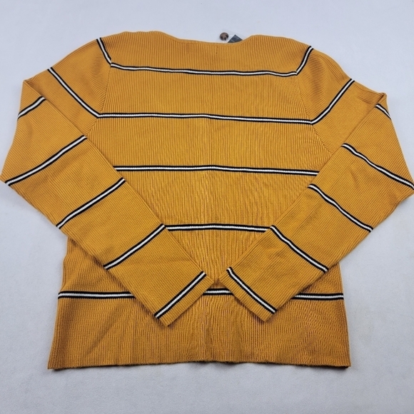 NWT Forever 21 ribbed mustard yellow stripe low neck button down cardigan - Picture 4 of 5
